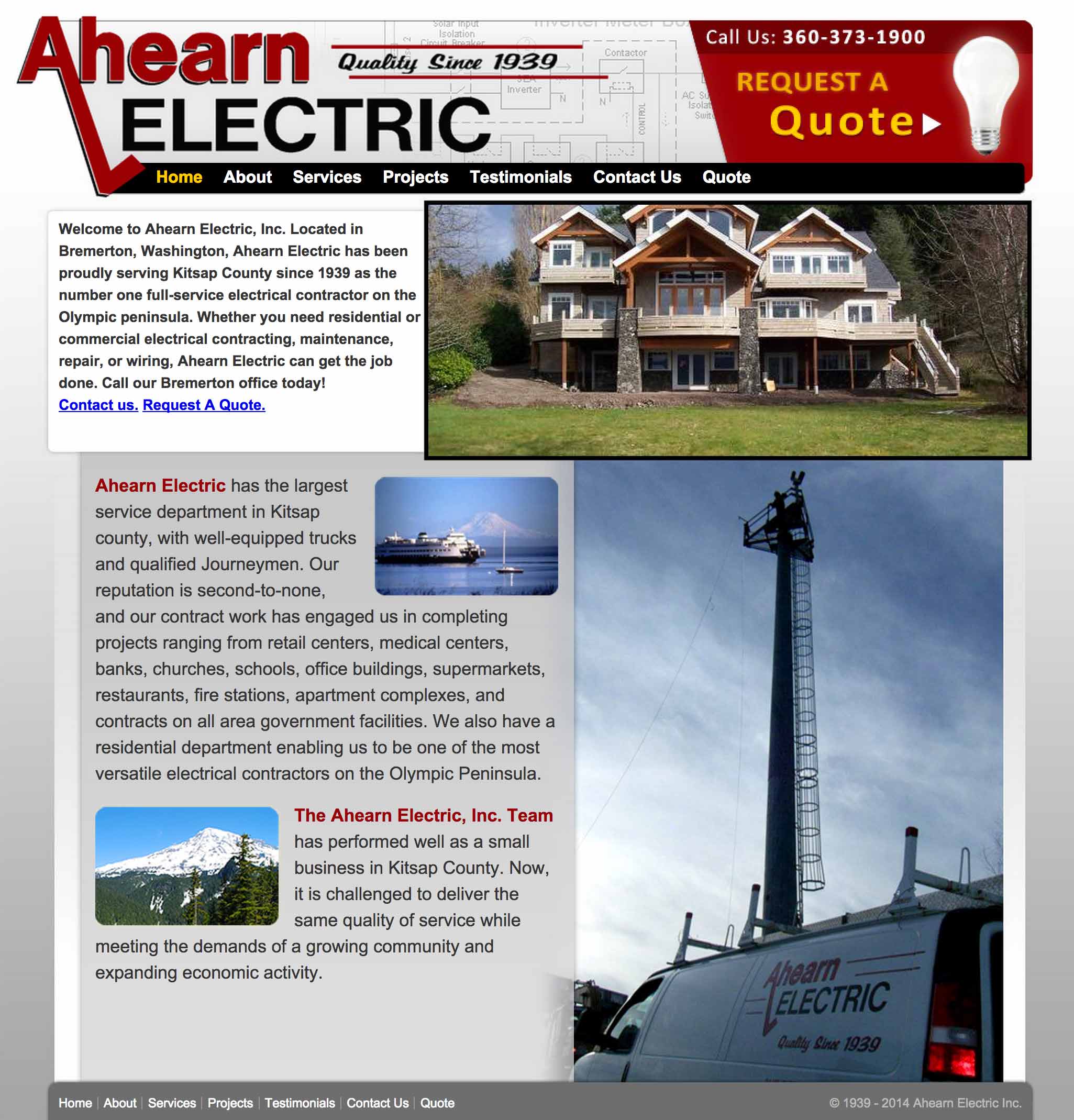 Screen shot of the Ahearn Electric web site by X7 Development LLC.