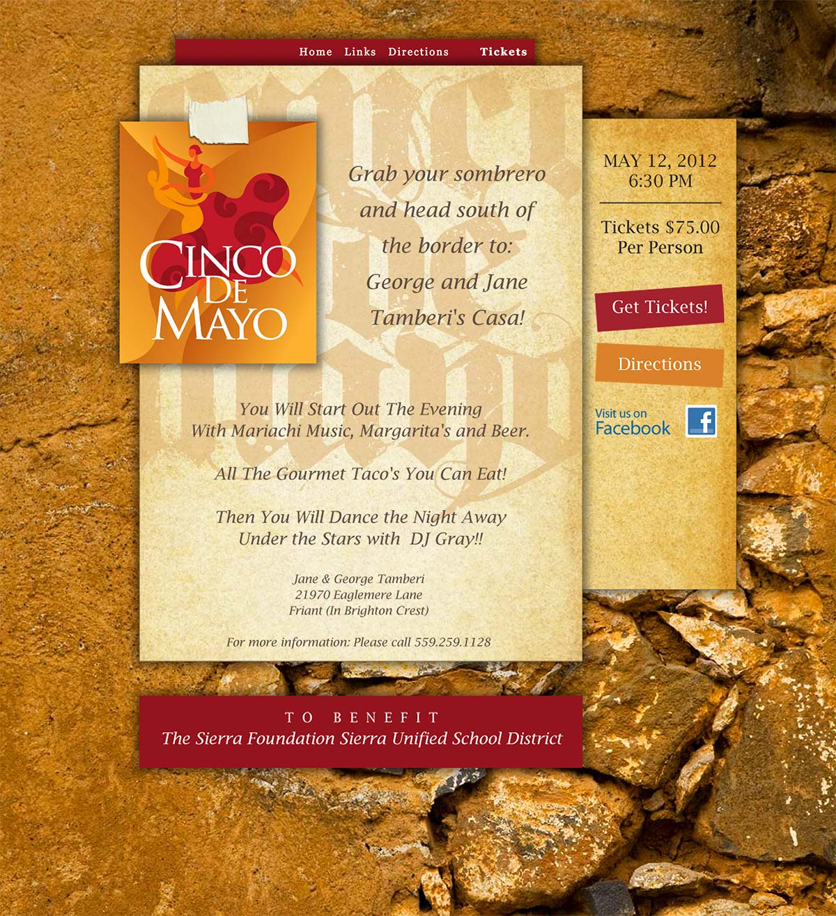 Screen shot of the The Cinco de Mayo web site by X7 Development LLC.