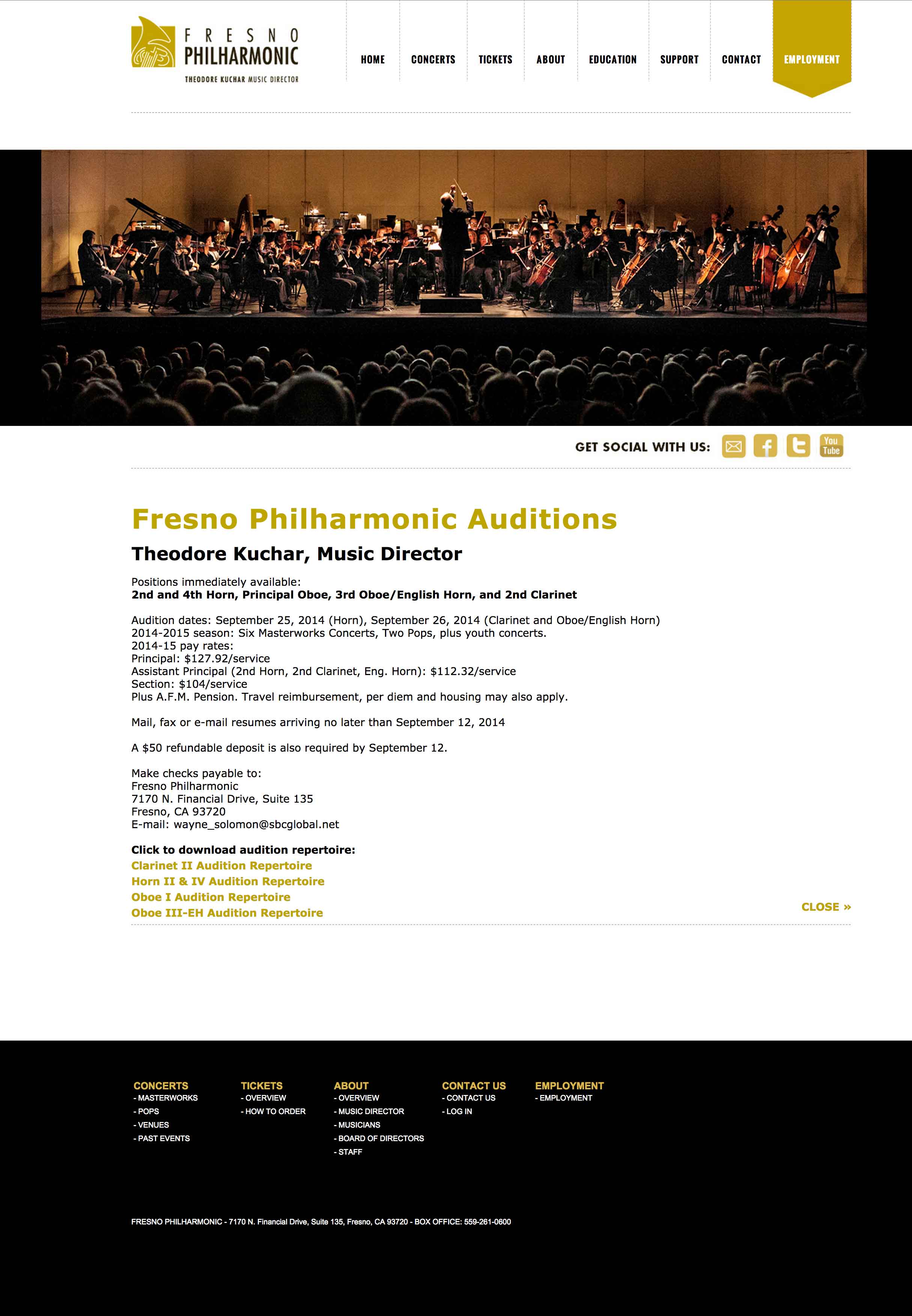 Screen shot of the Fresno Philharmonic web site by X7 Development LLC.