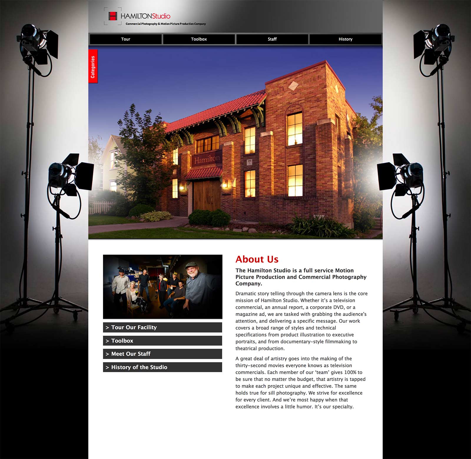 Screen shot of the Hamilton Studio POC web site by X7 Development LLC.