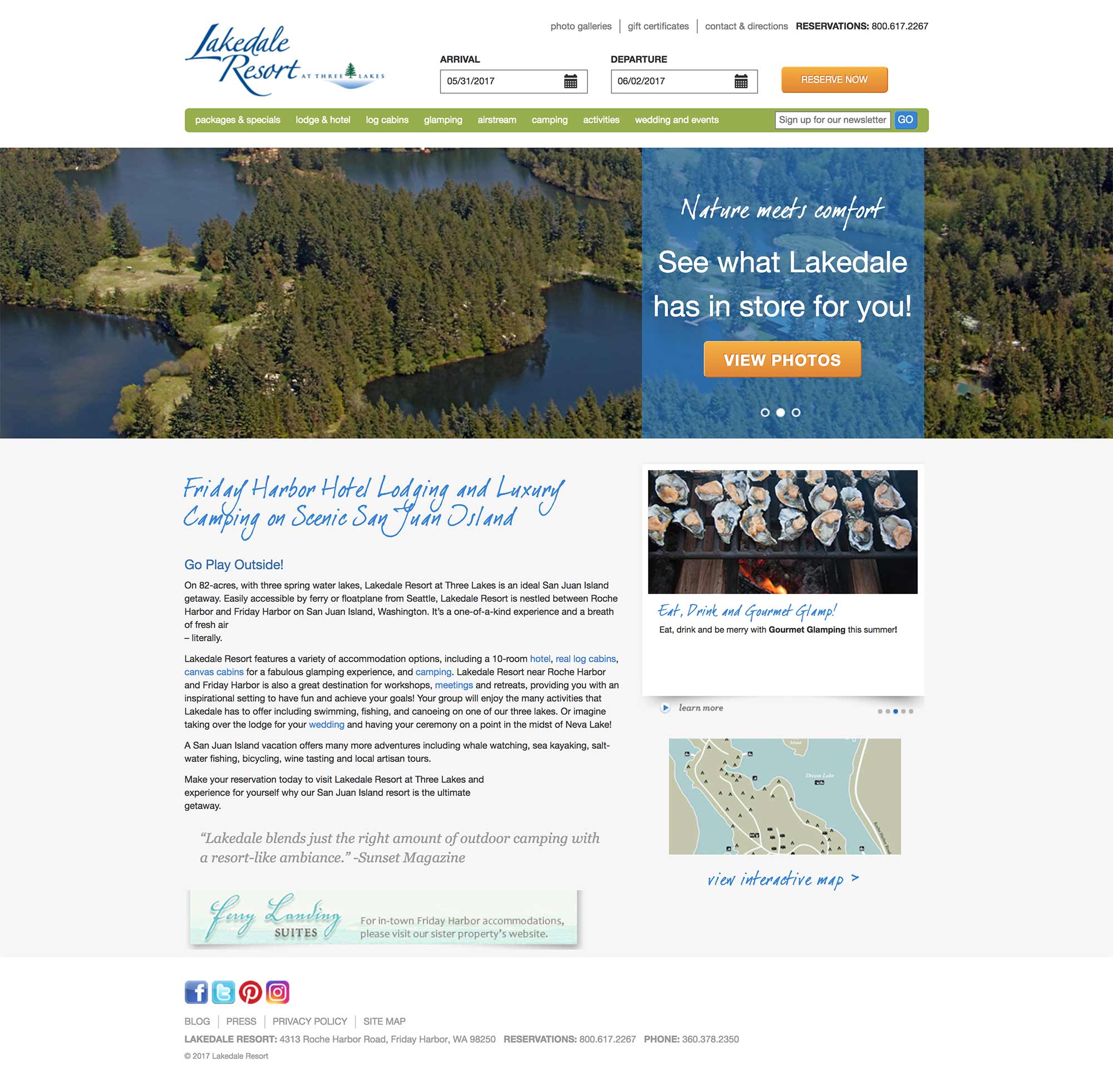 Screen shot of the Lakedale Resort WordPress site by X7 Development LLC.
