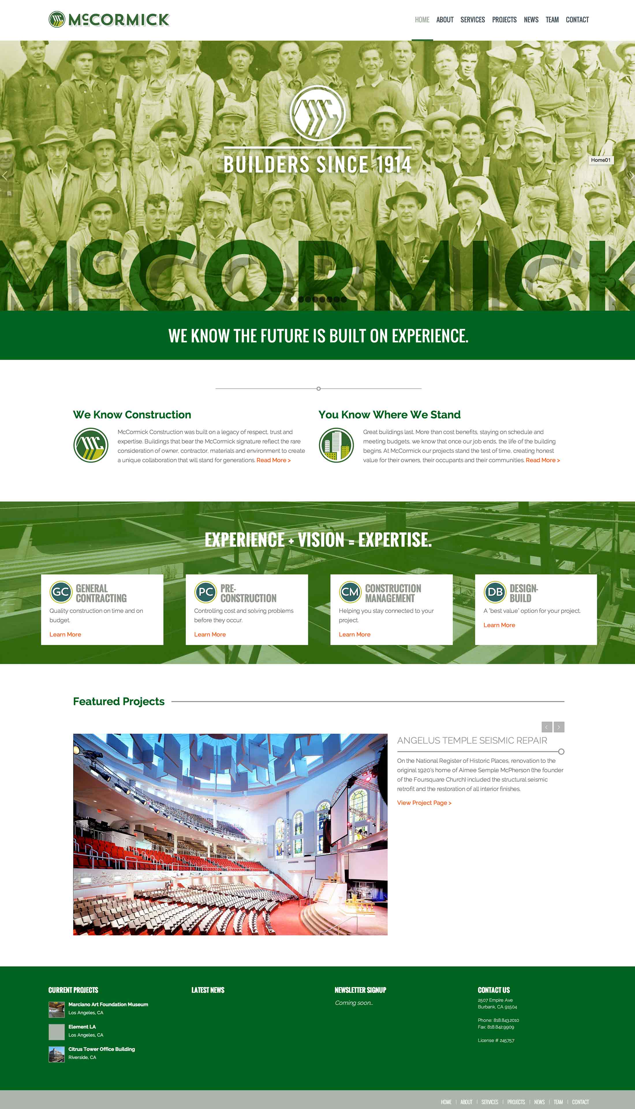 Screen shot of the McCormick Construction web site by X7 Development LLC.