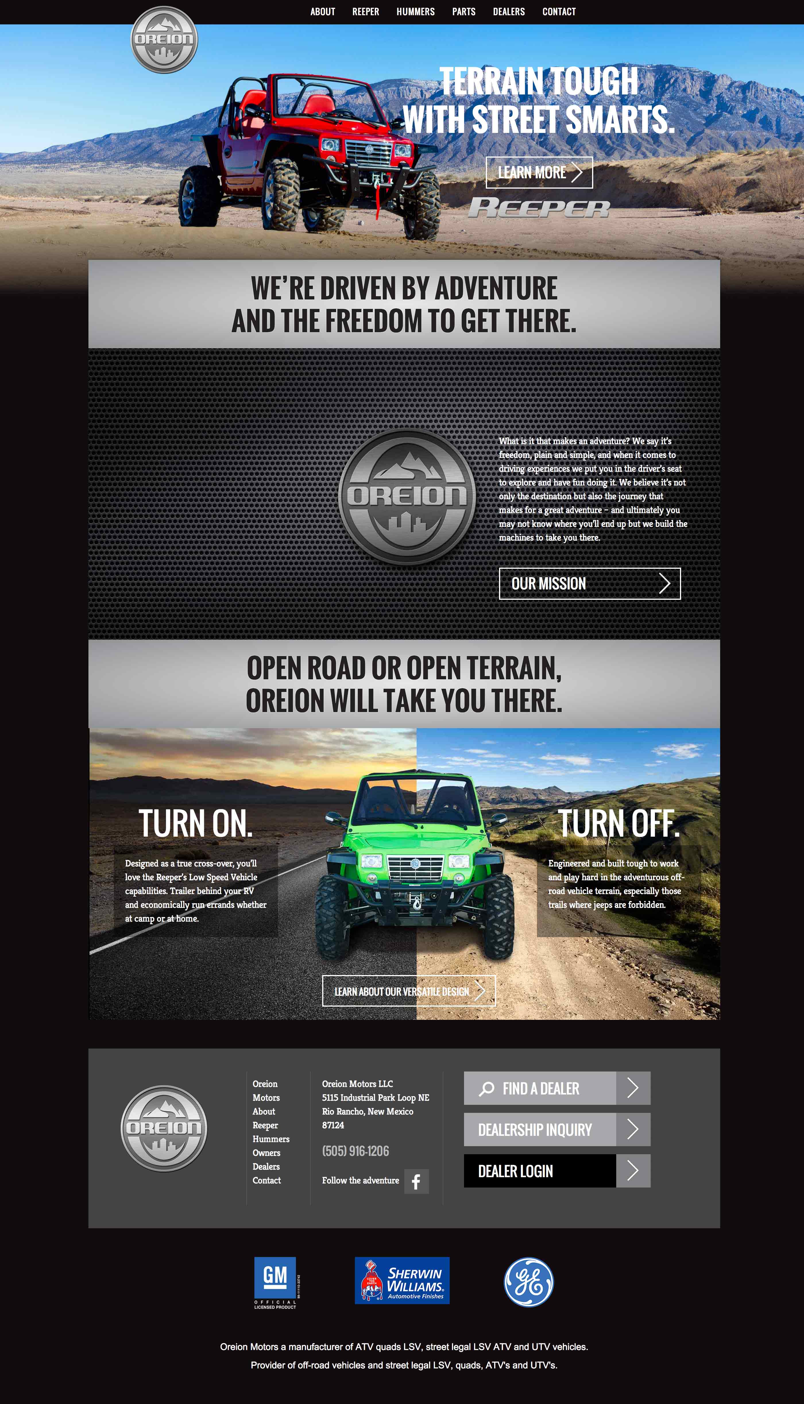 Screen shot of the Oreion Motors web site by X7 Development LLC.