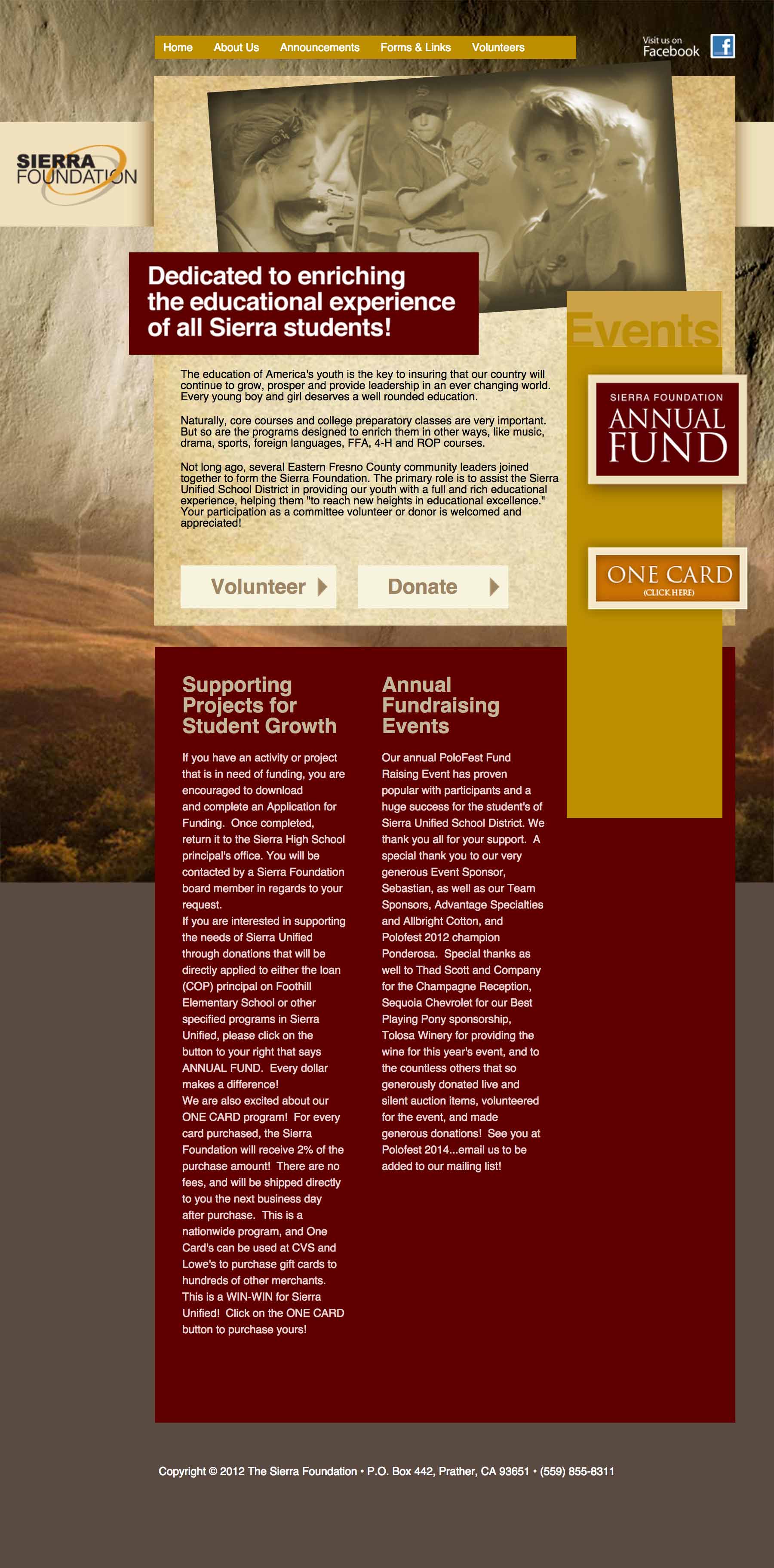 Screen shot of the The Sierra Foundation web site by X7 Development LLC.