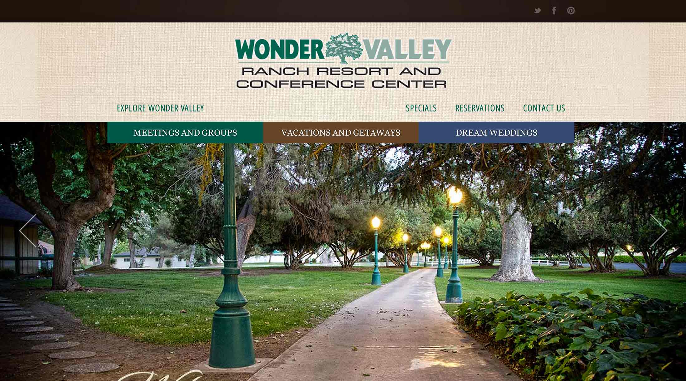 Screen shot of the Wonder Valley Wordpress multi-site install by X7 Development LLC.